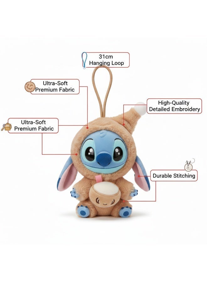 Stitch Figure Keychain Plush Doll 18cm – Cute Vinyl Face Stuffed Animal with Brown Hood & Coconut | Disney Lilo & Stitch Surprise Box Series Bag Charm | Soft Hanging Toy Gift for Girls & Kids Birthday Eid Ramadan - Image 2